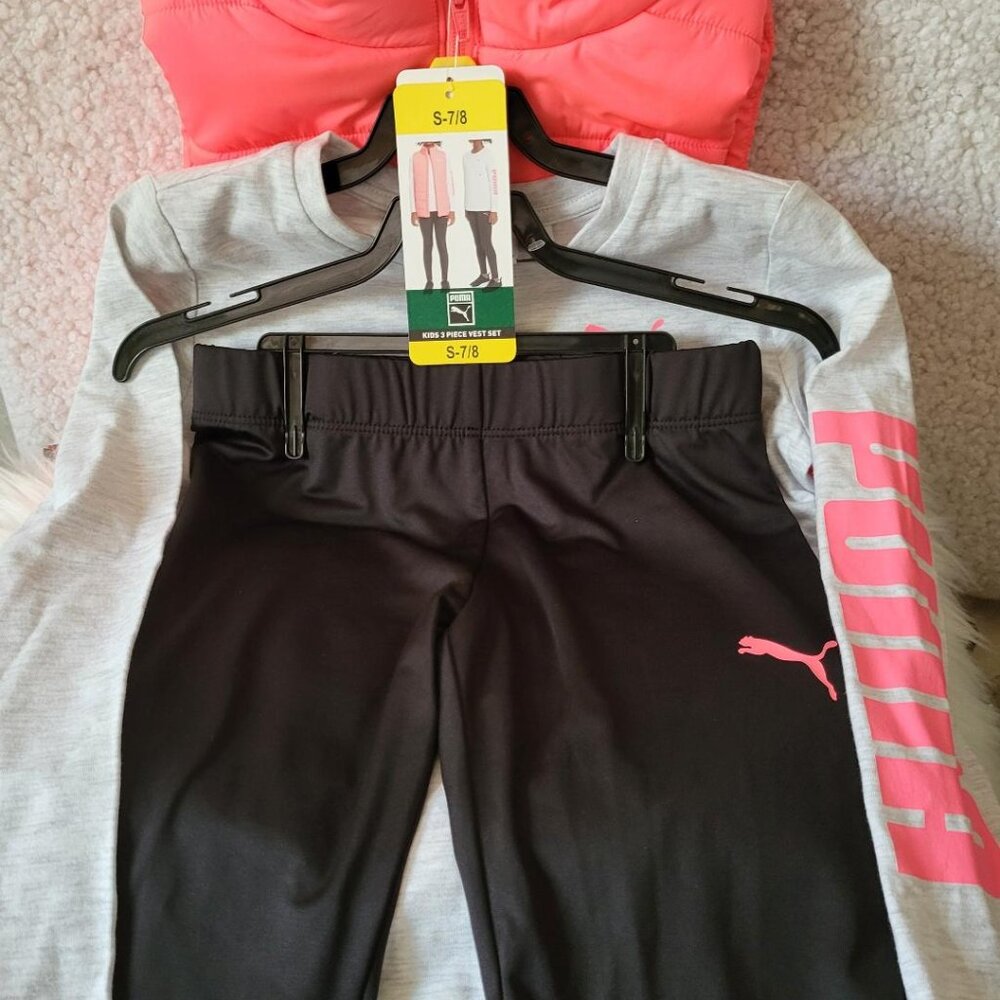 "PUMA" GIRLS 3-PIECE PINK/BLACK/GRAY VEST SET - SIZE S {7-8} - NWT